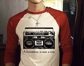 Medium A Boombox Is Not A Toy mens funny t shirt red baseball ringer boom box hip hop hilarious comedy alternative