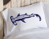 Navy Blue Hammerhead Shark White Nautical Pillowcase cover pillow case