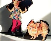 8 photo WOOD Family people figures Custom UNIQUE gift set vintage ad art retro mod block statue play OOAK rare toy doll dog cat mantel decor