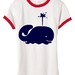 55% Off Sale - Ladies Nautical Coast White Red Ringer T Shirt Navy Whale Size XL
