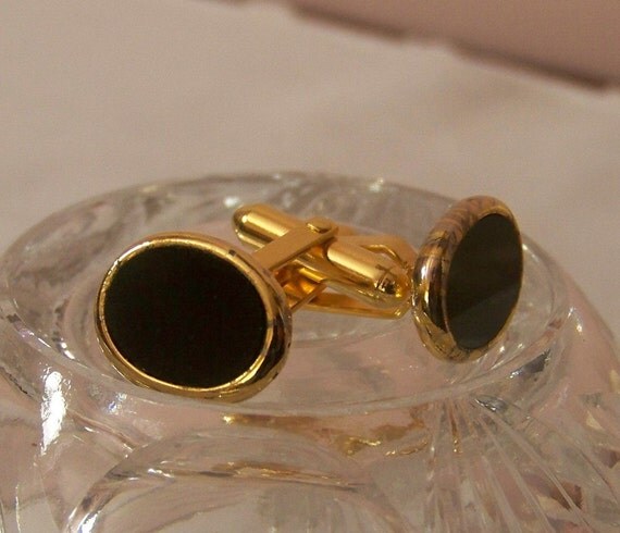 Vintage Christian Dior Cufflinks Black Stone by PendragonFarm