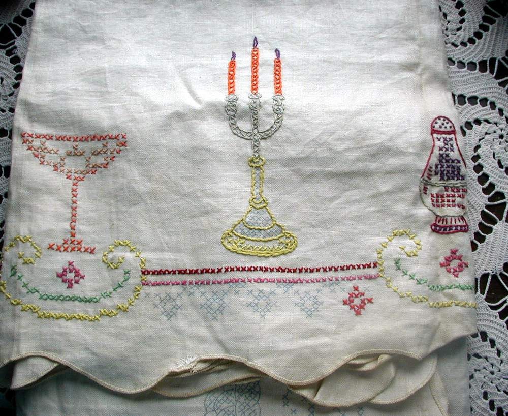 vintage cross stitched hanukkah tablecloth by pendragonfarm vintage cross stitched hanukkah tablecloth by pendragonfarm
