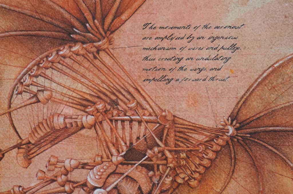PRICE REDUCED - Original artwork - drawing in sepia ink and egg-tempera: "Design for a Flying Machine to Escape the Bank Manager""