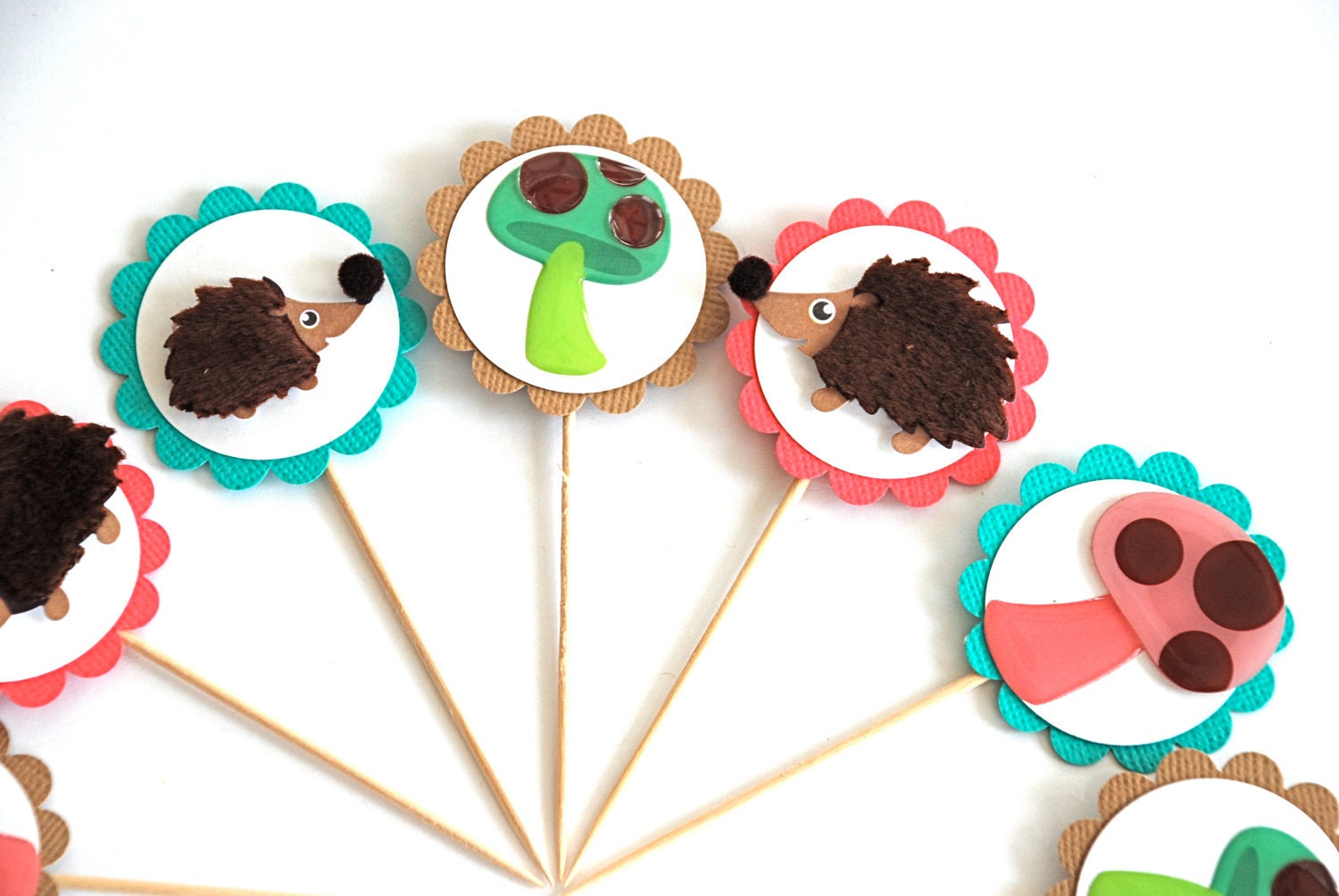 Hedgehogs and Shrooms Cupcake Toppers