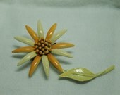 Vintage Light Orange and Tan Enamel Flower Brooch