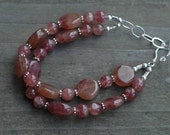 Strawberry Quartz Double Strand Bracelet with Sterling SIlver - Adjustable