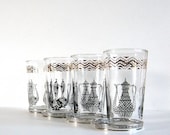 Art Deco Glasses Vintage Tumbler Black Gold Federal Glass Co. Set of 4