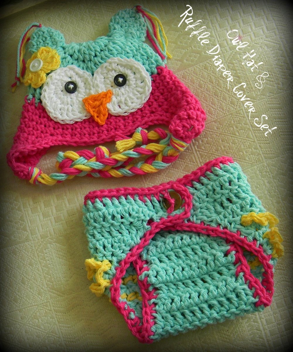 Crochet Owl Hat and Diaper Cover Set, Baby Girl Owl Hat, Baby Owl Hat, Crochet Baby Hats, MADE TO ORDER