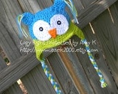 Baby Boy, Owl Hat, Crochet Baby Hats, Baby Boy Owl Hat,Owl, Blue and Green, Baby Owl Hats, Photo Prop, Photography Prop, MADE TO ORDER