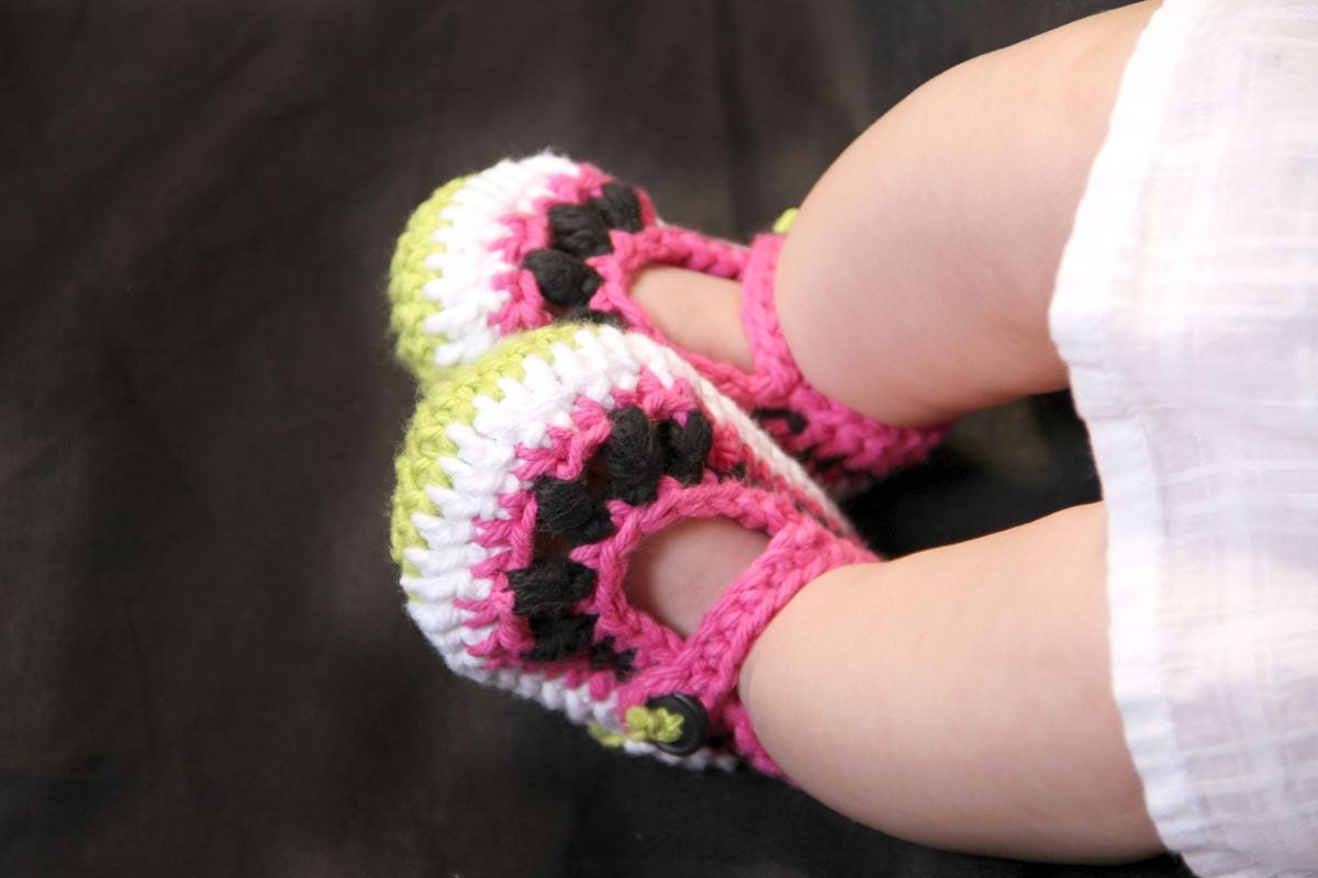 Baby Girl, Crochet Baby Booties, Watermelon, Baby Girl Booties, Watermelon Booties, MADE TO ORDER