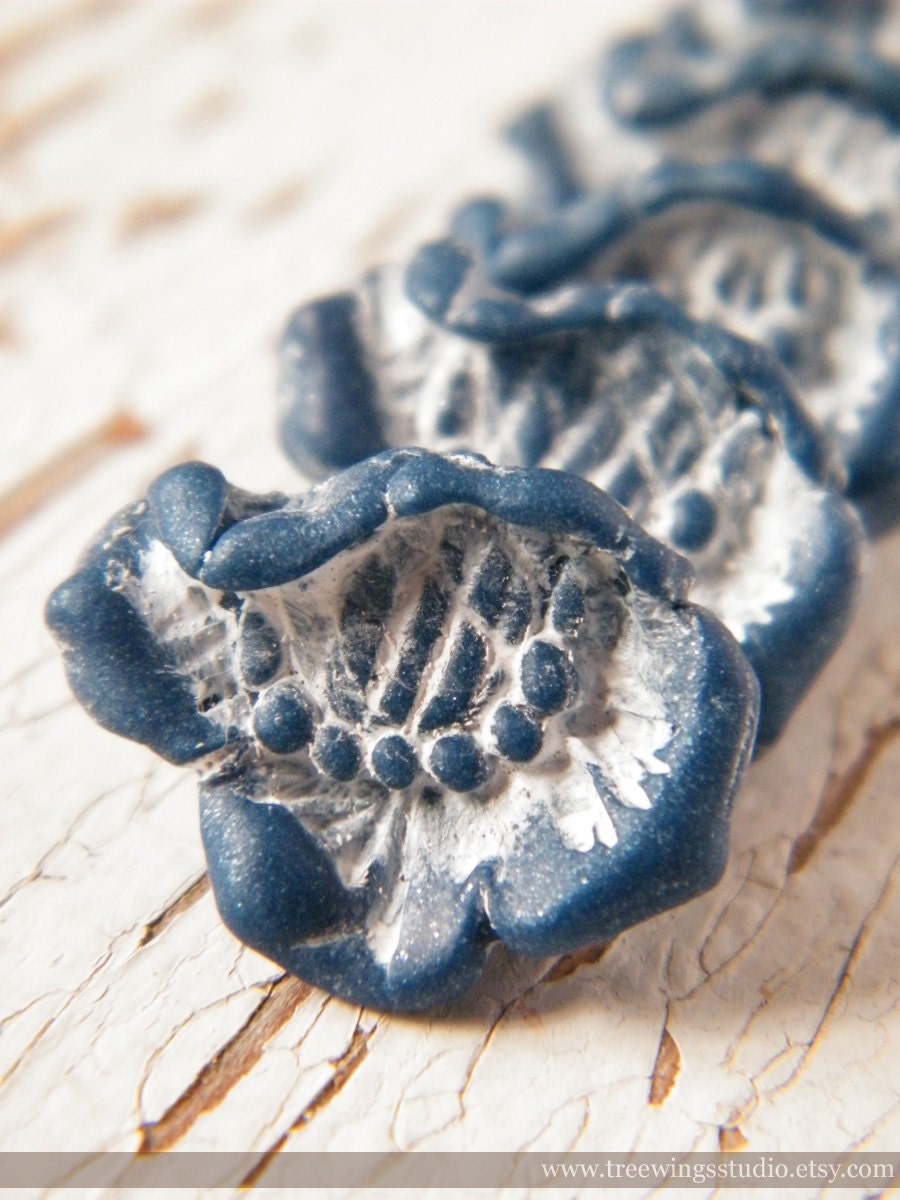 Country Blue Wild Rose bead (ready to ship)