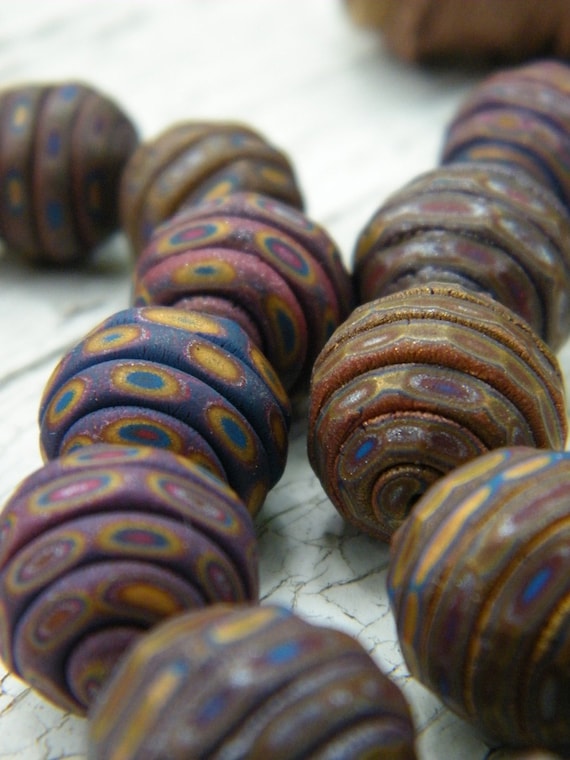 Ridged Rounds polymer clay beads - set of 8 beads (ready to ship)