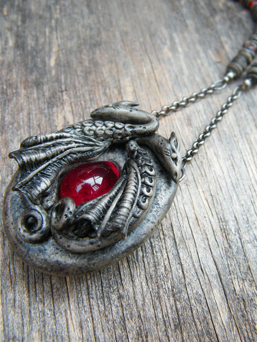 Dark Gothic Dragons necklace with blood ruby