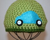 READY TO SHIP - 0-3 Month Car Beanie - As Pictured