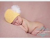 READY TO SHIP - 0-3 Month Yellow and White Tutu Puff Beanie - As Pictured