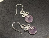 Elegant Dangle Swirl . Purple Amethyst . Silver Wire Wrapped . Earrings