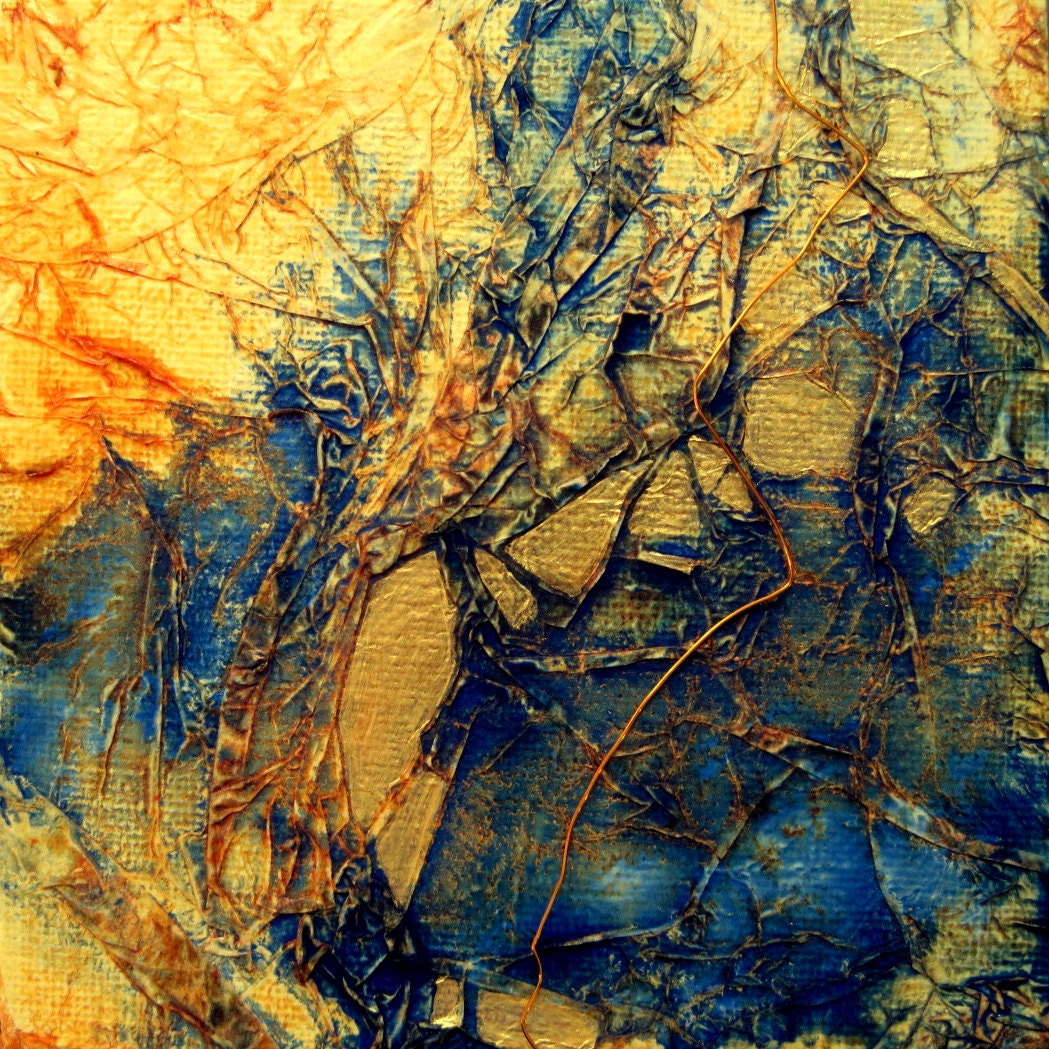 Abstract painting in gold and blue Gold Stone