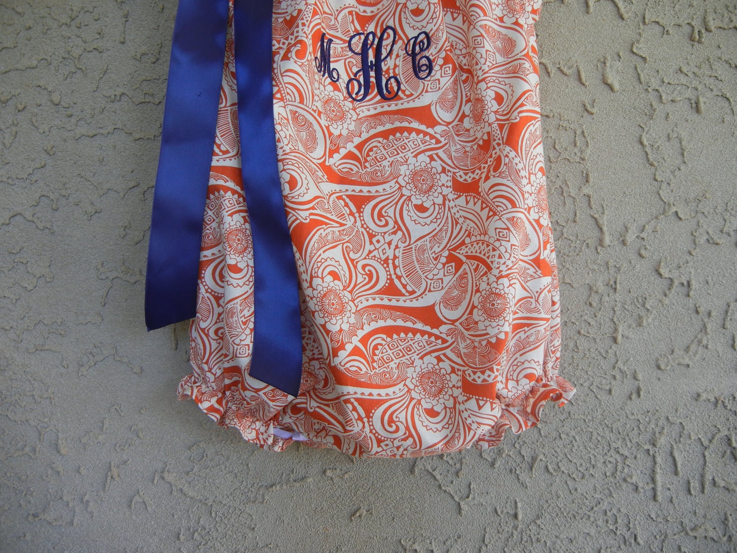 Monogrammed Orange Paisley Bubble Romper - sizes 3m - 24m....PERFECT for AUBURN Fans and Fall