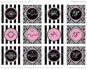 Paris Soirée - Printable Birthday Party Circles - 2 inch - Pink, Black and Damask - DIY Paris Soirée Collection - by Make Life Cute