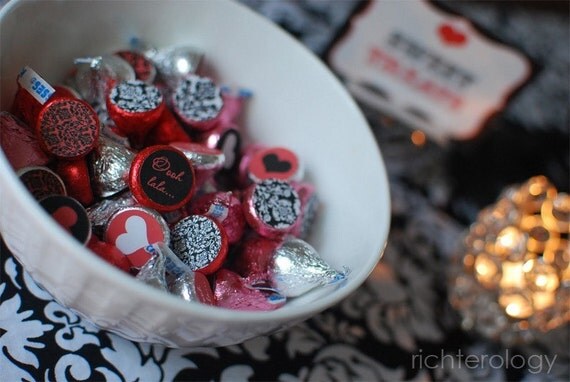 VALENTINE'S DAY - Printable Candy Stickers - Black, White, Red and Damask - DIY Sweet Soiree Collection - by Make Life Cute Il_570xn