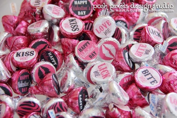 VALENTINE'S DAY - Printable Candy Stickers - Black and Pink - DIY Zebra Kiss Collection - by Make Life Cute Il_570xn