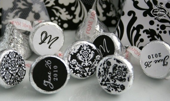 DAMASK - Printable Candy Stickers - Black and White - Personalized Hershey Kiss Stickers - DIY Damask Wedding Collection - by Make Life Cute Il_570xn