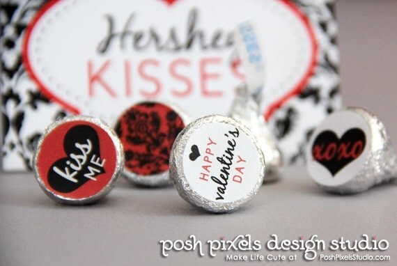 Valentine's Day - PRINTABLE Candy Stickers - Damask and Hearts - DIY Classic Valentine Collection - by Make Life Cute Il_570xn