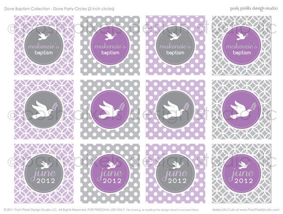 DOVE - Printable 2" Party Circles - Baptism, Christening, Dedication, or Communion - DIY Dove Dedication Collection - by Make Life Cute Il_570xn