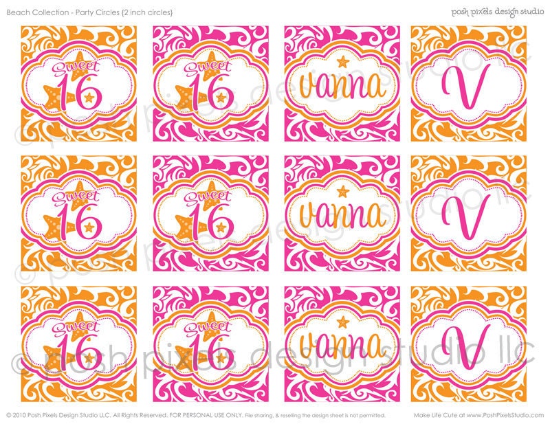 BEACH PARTY - Printable Birthday 2" Party Circles - Sweet 16 Party - DIY Sweet Beach Collection - by Make Life Cute Il_570xn