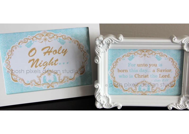 O HOLY NIGHT - Printable Nativity Signs - 4"x6" and 5"x7" Designer Signs - Blue, Gold, Nativity - O Holy Night Collection Il_570xn