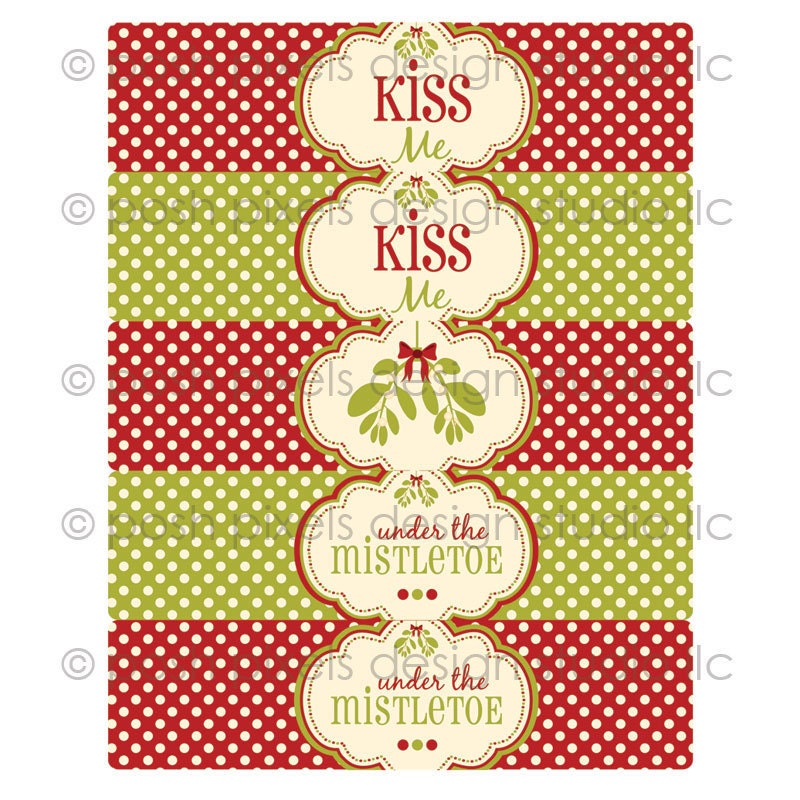 MISTLETOE PARTY - Printable Holiday Drink Wraps - Water Bottle Labels - Polka Dots and Mistletoe - DIY Under the Mistletoe Collection Il_570xn
