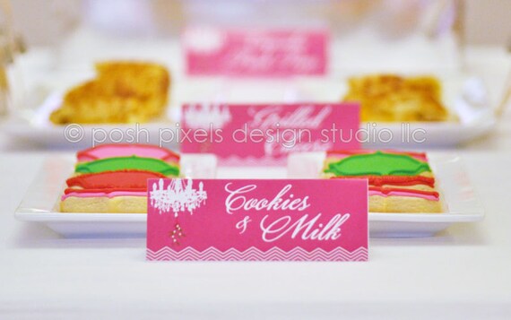 MISTLETOE CHANDELIER - Printable Tent Cards - Customized Designer Labels - Hot Pink and Chevron - Mistletoe Chandelier Collection Il_570xn