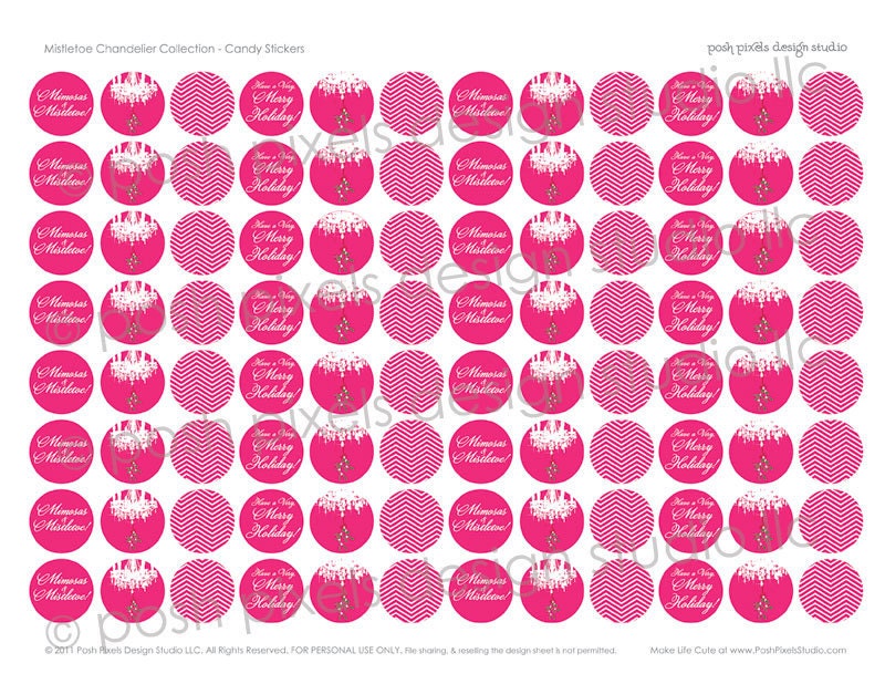 MISTLETOE CHANDELIER - Printable Candy Stickers - Hot Pink and Chevron - Mistletoe Chandelier Collection Il_570xn