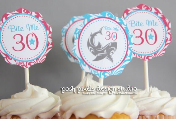 SHARK - Printable 2" Birthday Party Circles - Shark Party - DIY Bite Me Collection - by Make Life Cute Il_570xn