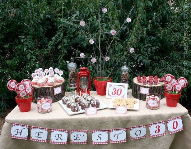 BIRTHDAY BANNER - Printable 5in x 5in panels - Red and White - Picnic - DIY Rustic Birthday Collection - by Make Life Cute