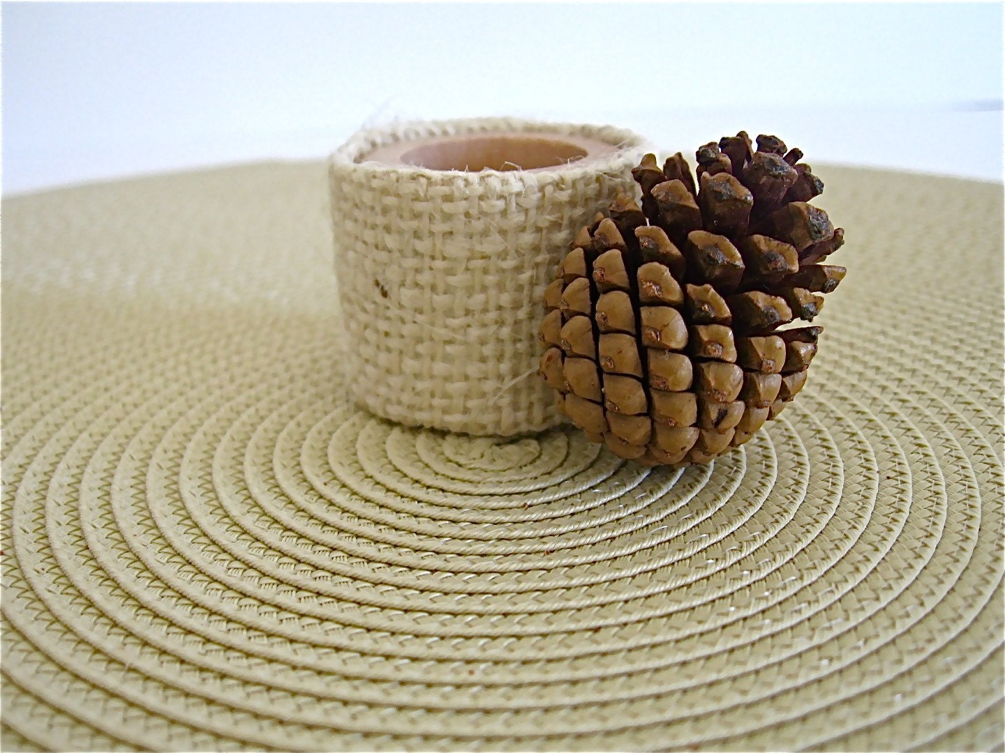 Rustic Pinecone Napkin Rings with burlap - set of four