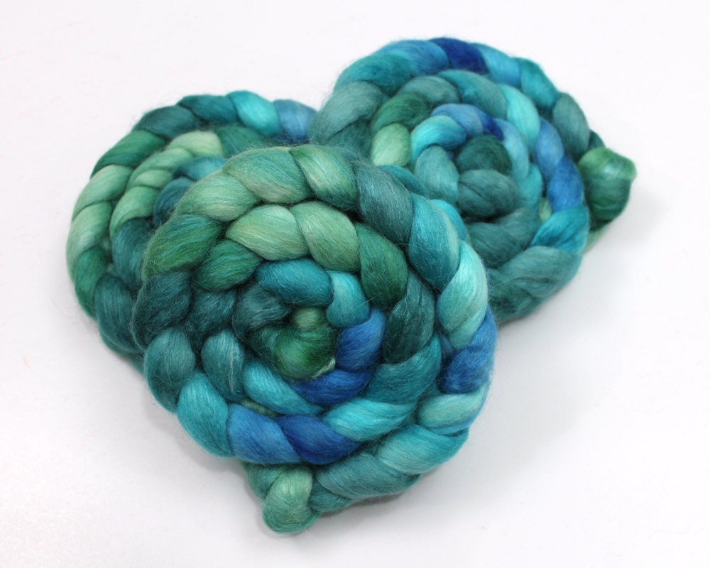 Alpaca/ Silk/ Merino Wool Roving - Handpainted Spinning Fiber