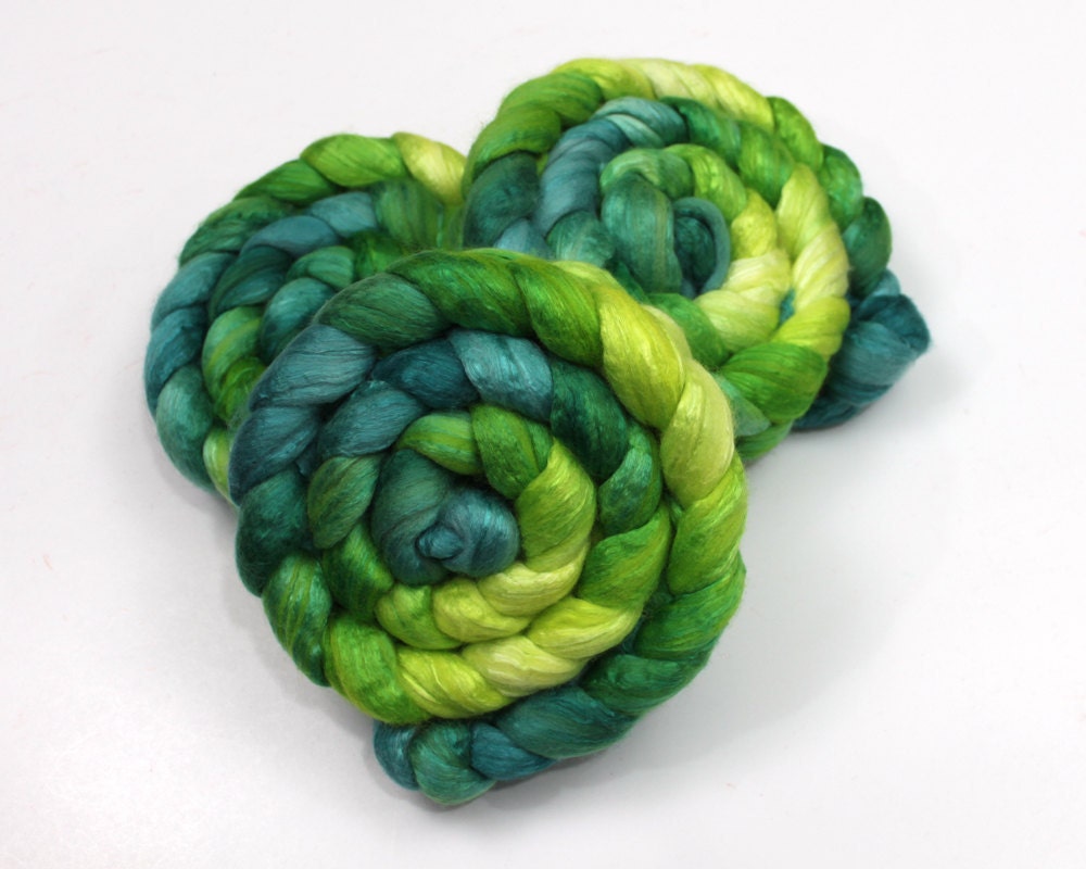 Silk/ Merino Wool Roving - Handpainted Spinning Fiber