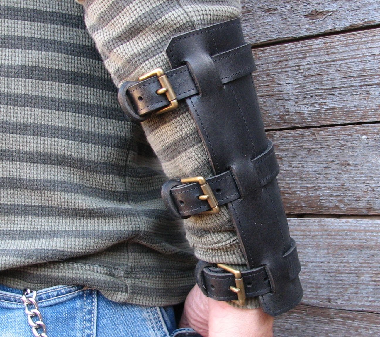 Black Steampunk Gauntlet Pr with Antique Brass Hardware