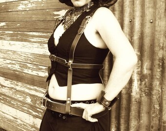Dark Brown Women's Leather Steampunk Harness