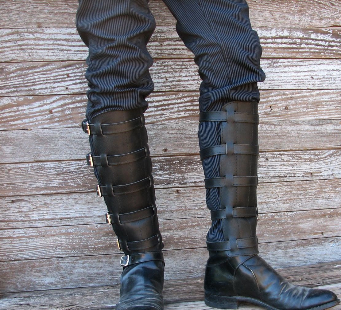 Steampunk Black Leather Shin Guards Shinguards or by VampieOodles