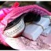 knit clutch o goodies- calamity jane's mini stashbag number two - 2 large bars o soap, 4 oz body butter, 1 oz bath oil and bath salts