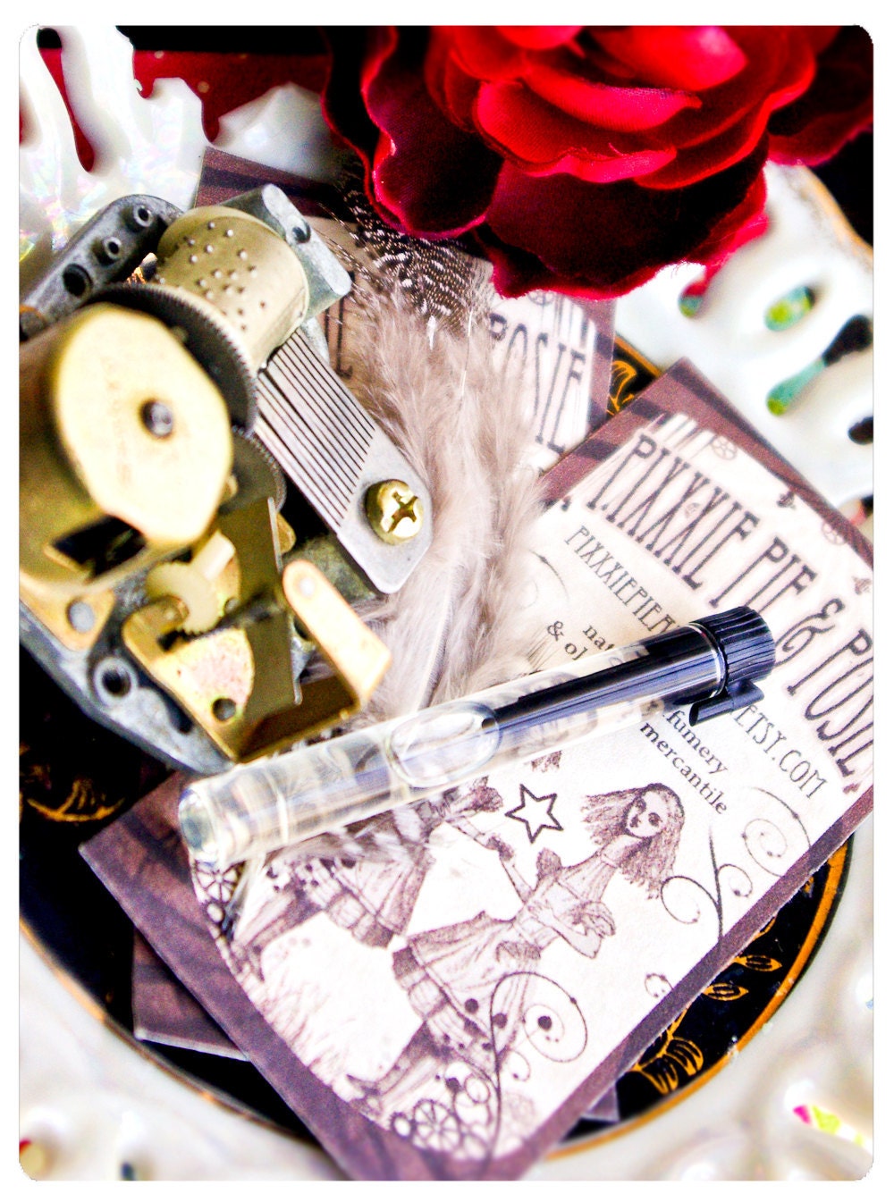 pixxxie pie's pin cushion goody bag number 2 - one rockin voodoo stylin pin cushion with little goddess soaps and bath oil sampler