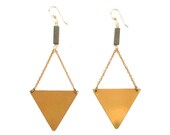 brass triangle and pyrite earrings
