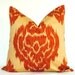 Set of Two - Designer Fabric Pillow Covers - Ikat Print - Blue - Cream - 22x22 inches - Medallion - Batik - Throw Pillows - Decorative Pillows - Sofa Pillows