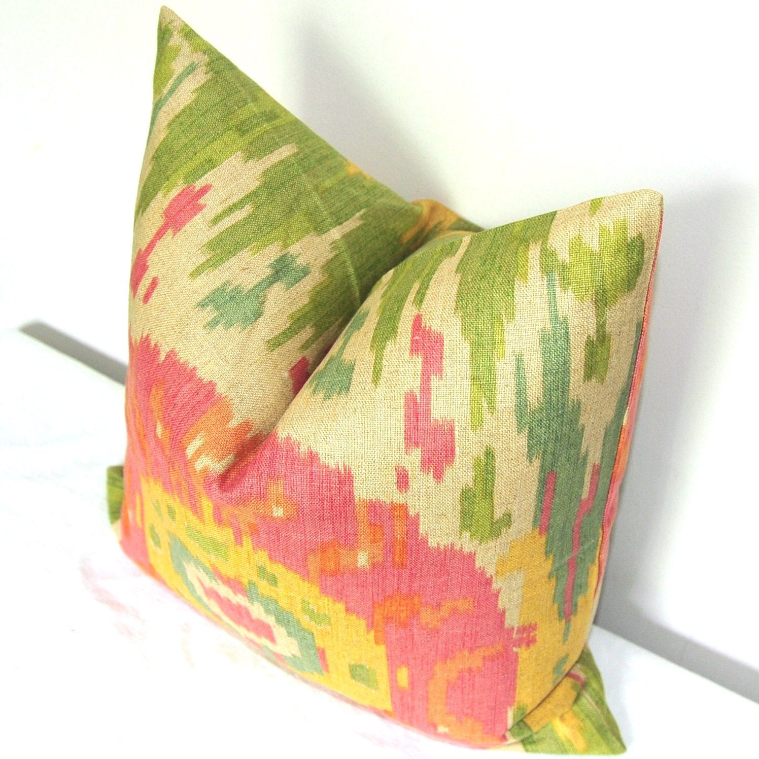 Set of Two - Beautiful Decorative Pillows - Suzani - Ikat Print - On Both Sides - 17x17 inch - Pink - Green - Throw Pillows - Toss Pillows
