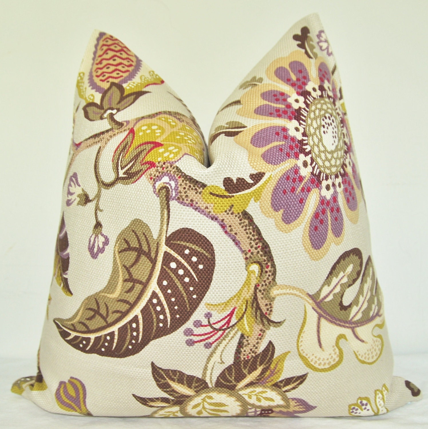 On Both Sides - Pillow Cover - Decorative Pillow - Throw Pillow - Sofa Pillow - Floral - 20x20 inch - Purple - Chartreuse