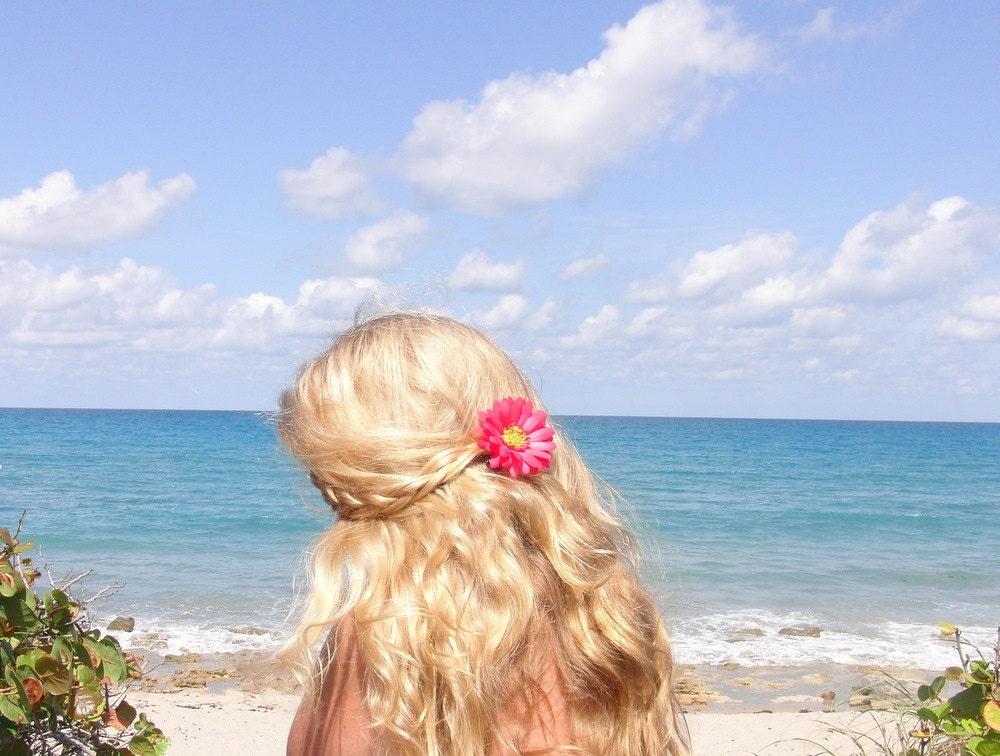 Pink dasiy flower alligator hair clip