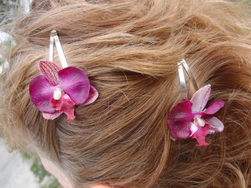 Orchid hair clips burgandy