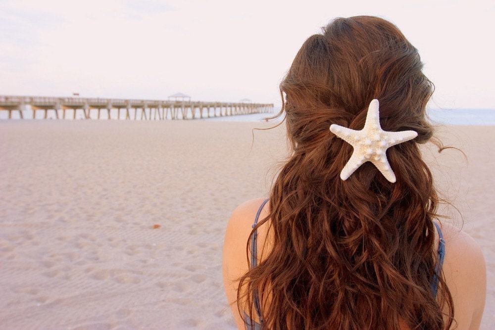 Large White Knobby Starfish Hair Barrette.
